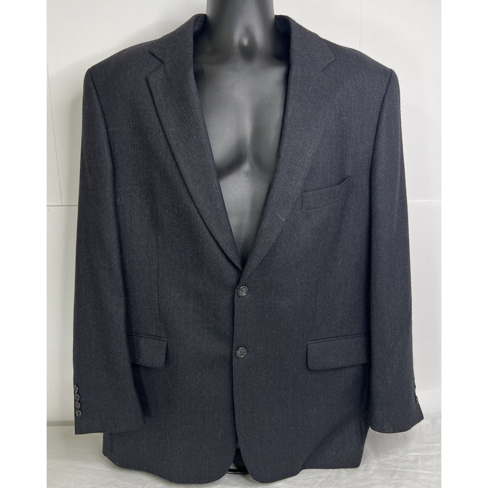 Joseph & Feiss Blazer Jacket 43R Black Gray Herringbone Lambswool Work Office
